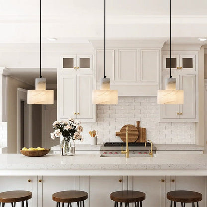 Nordic Alabaster Cylinder Pendant Light with Copper Detail | Xentora