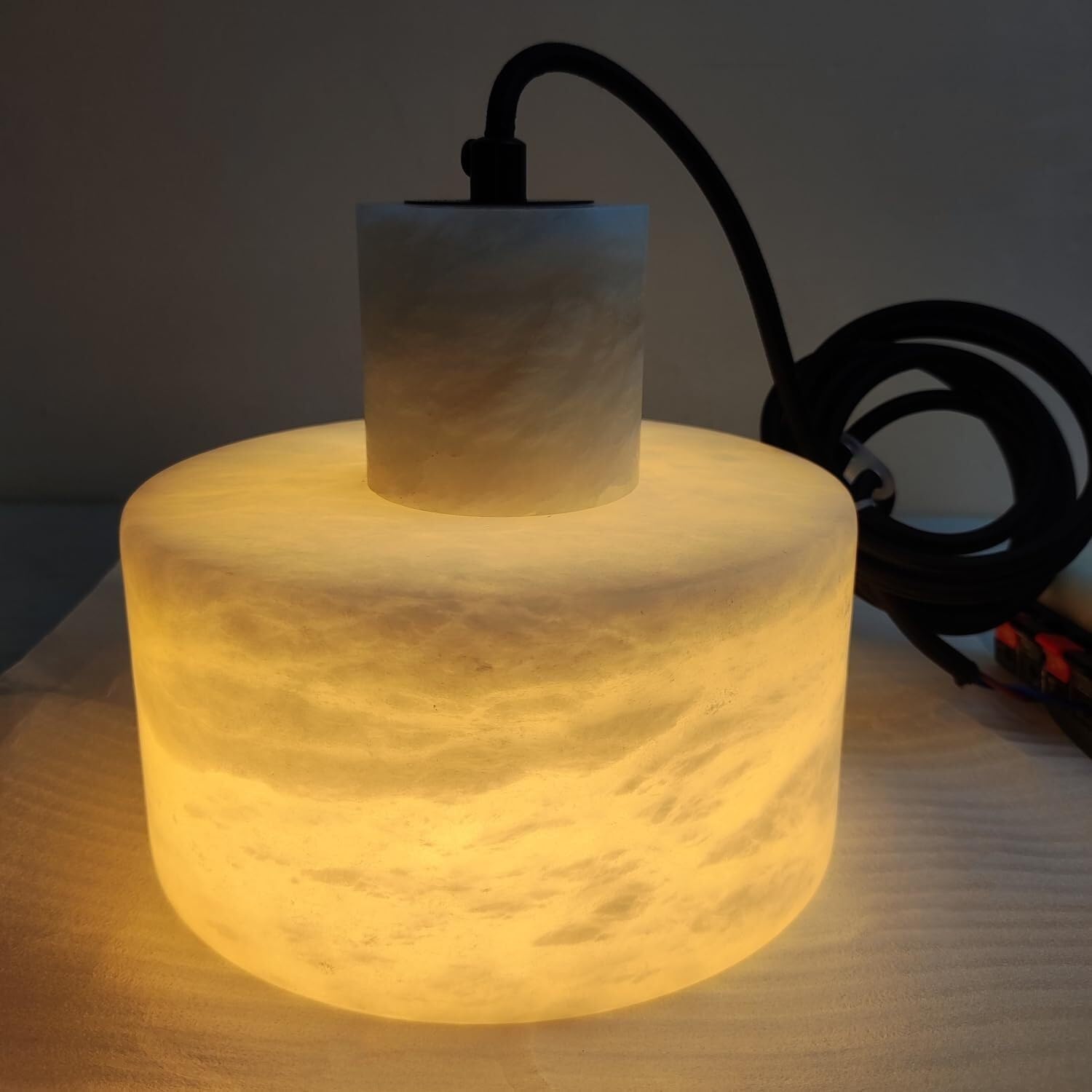 Nordic Alabaster Cylinder Pendant Light with Copper Detail | Xentora
