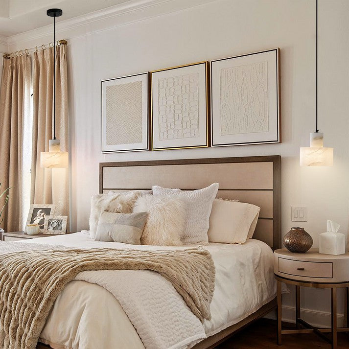 Nordic Alabaster Cylinder Pendant Light with Copper Detail | Xentora