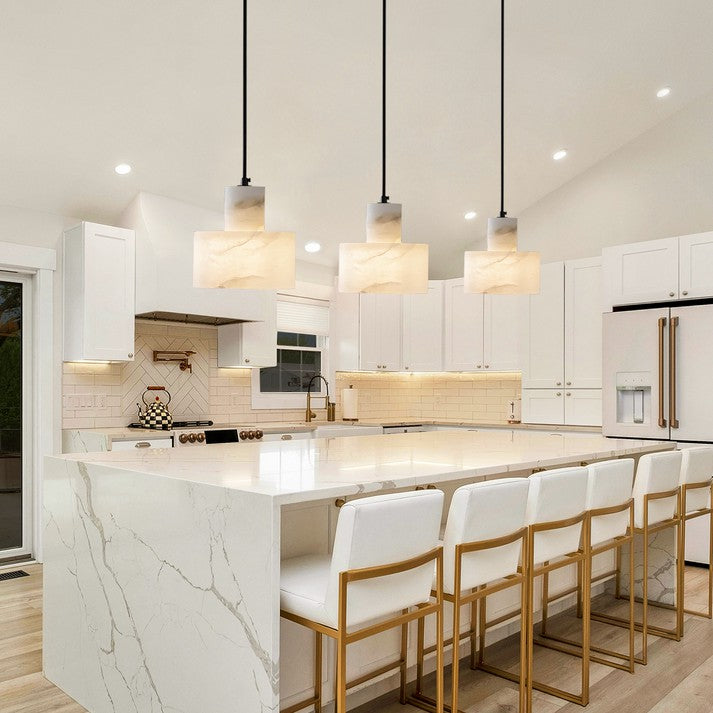 Nordic Alabaster Cylinder Pendant Light with Copper Detail | Xentora