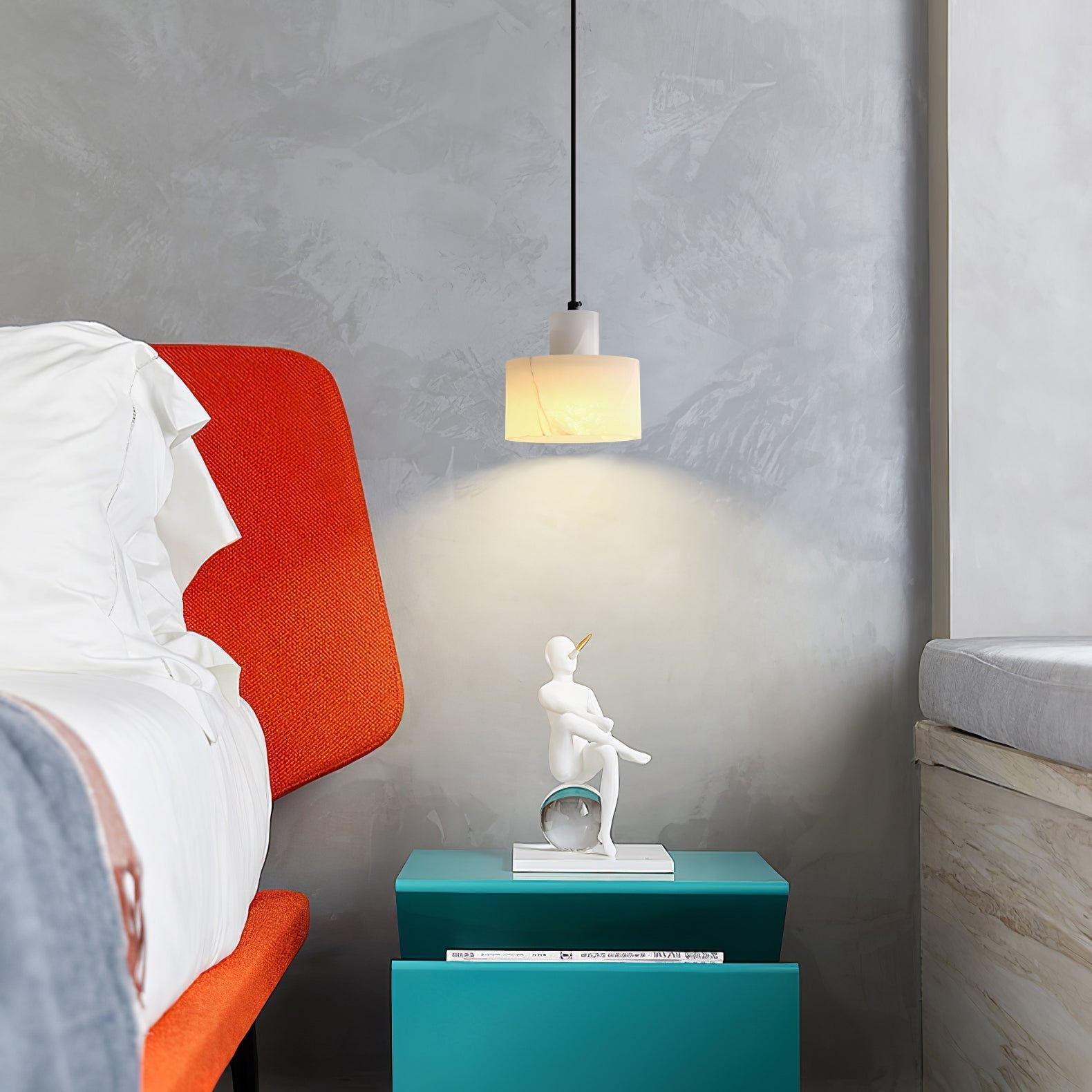 Nordic Alabaster Cylinder Pendant Light with Copper Detail | Xentora