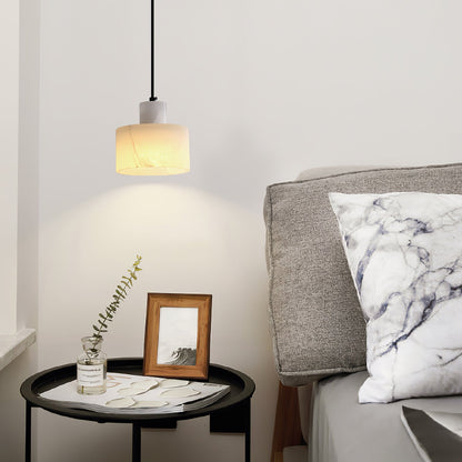 Nordic Alabaster Cylinder Pendant Light with Copper Detail | Xentora