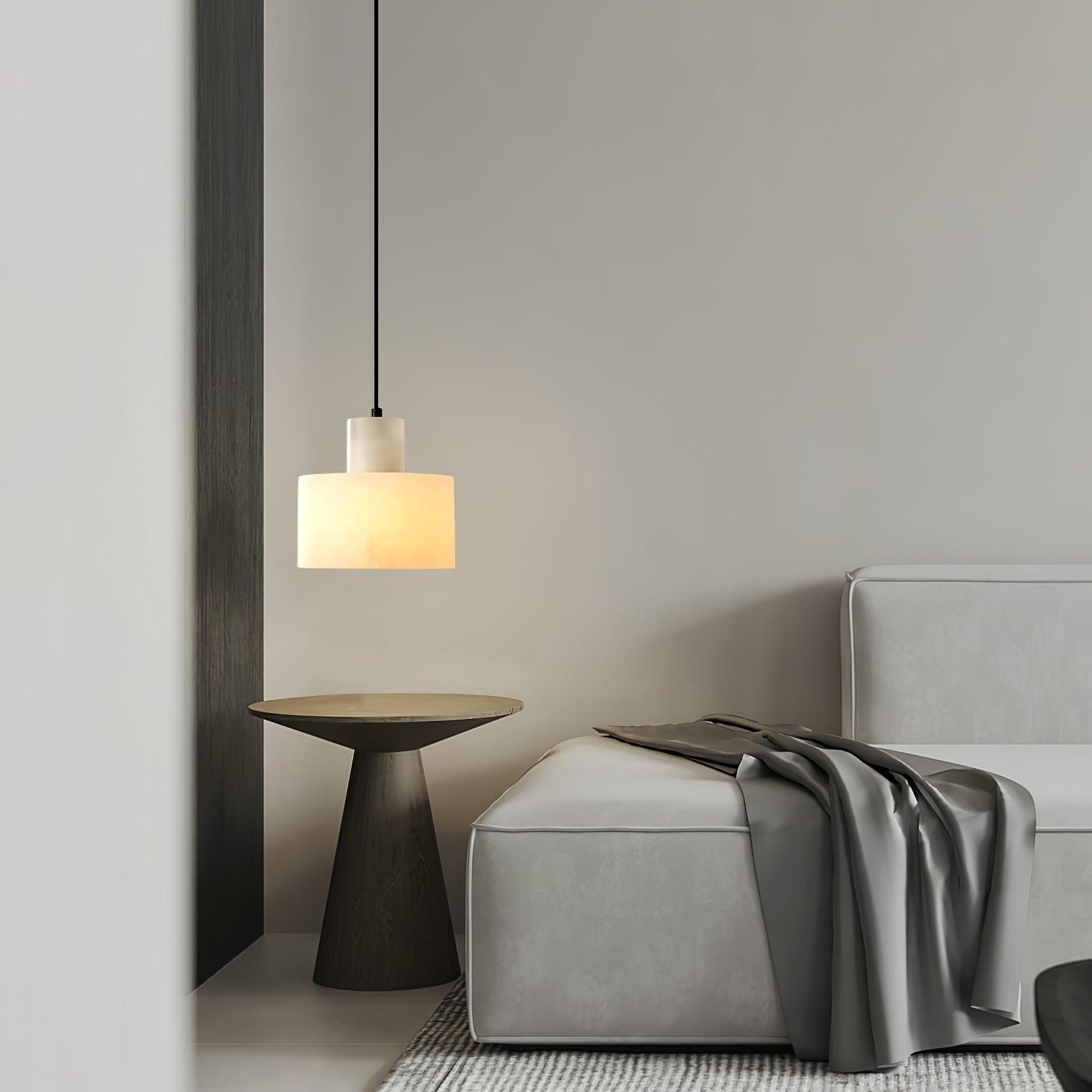 Nordic Alabaster Cylinder Pendant Light with Copper Detail | Xentora