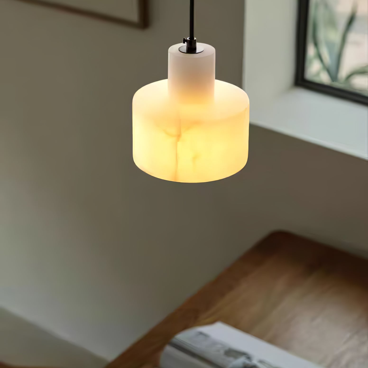 Nordic Alabaster Cylinder Pendant Light with Copper Detail | Xentora
