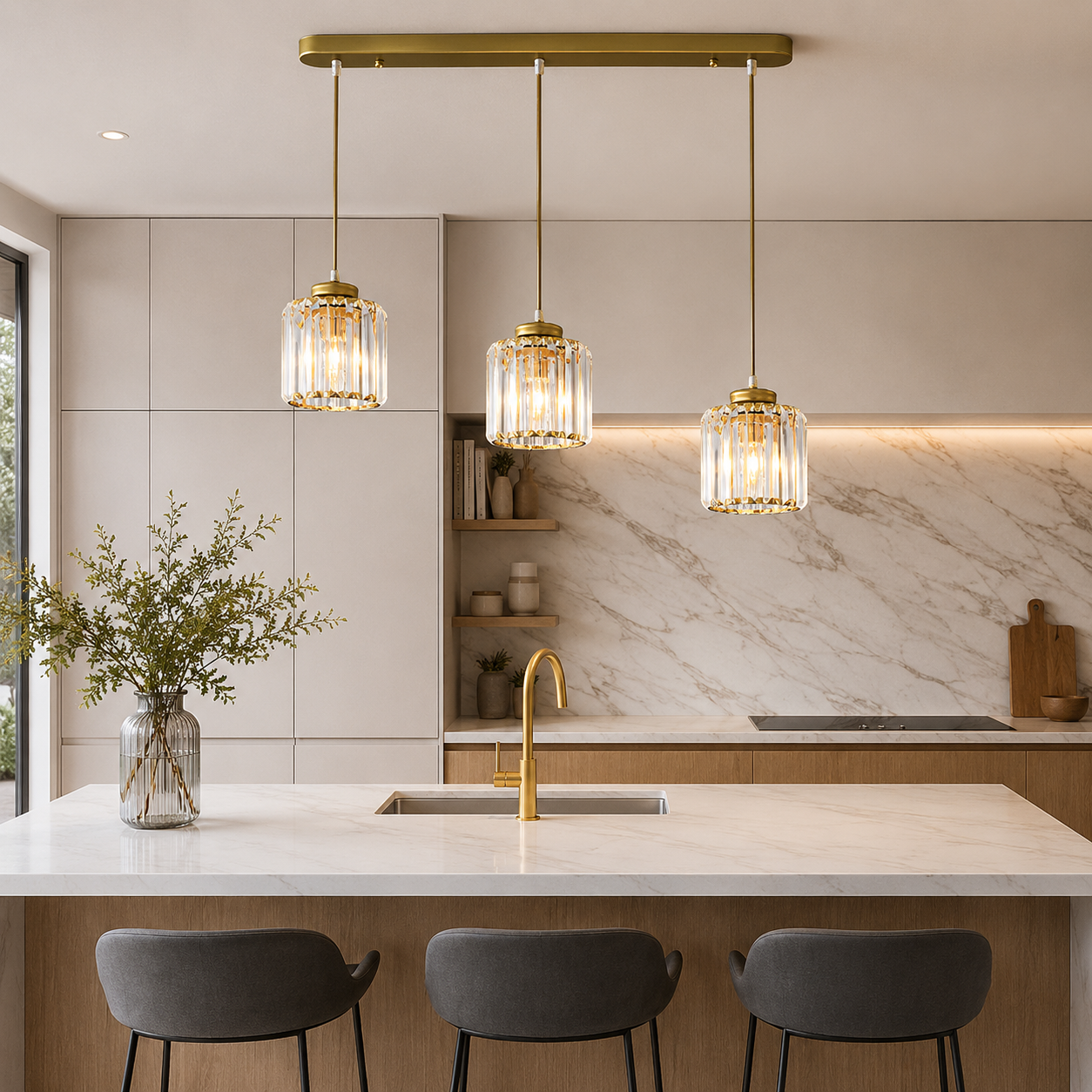 Nordic Crystal Multi Head Pendant Light for Dining Areas | Quorixa