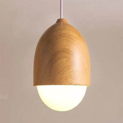 Nordic Frosted Glass Pendant Light Faux Wood Interior Lamp | Lorvexa