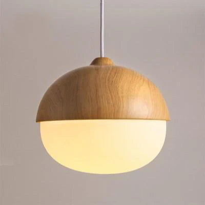 Nordic Frosted Glass Pendant Light Faux Wood Interior Lamp | Lorvexa