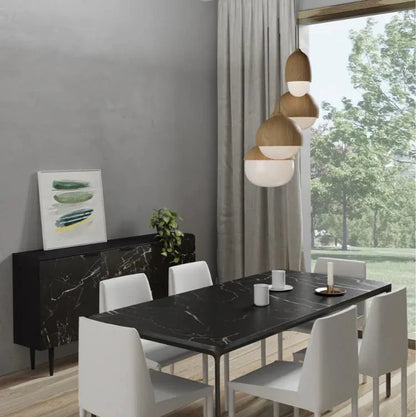 Nordic Frosted Glass Pendant Light Faux Wood Interior Lamp | Lorvexa