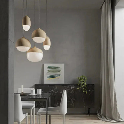 Nordic Frosted Glass Pendant Light Faux Wood Interior Lamp | Lorvexa