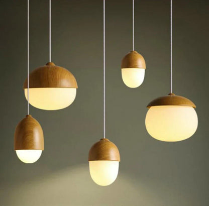 Nordic Frosted Glass Pendant Light Faux Wood Interior Lamp | Lorvexa