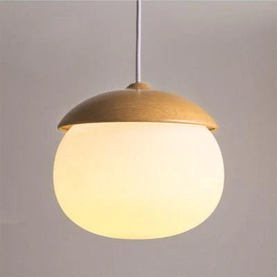 Nordic Frosted Glass Pendant Light Faux Wood Interior Lamp | Lorvexa