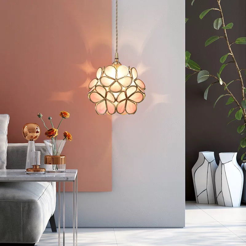 Nordic Glass Flower Pendant Light with Warm LED Glow | Alviora