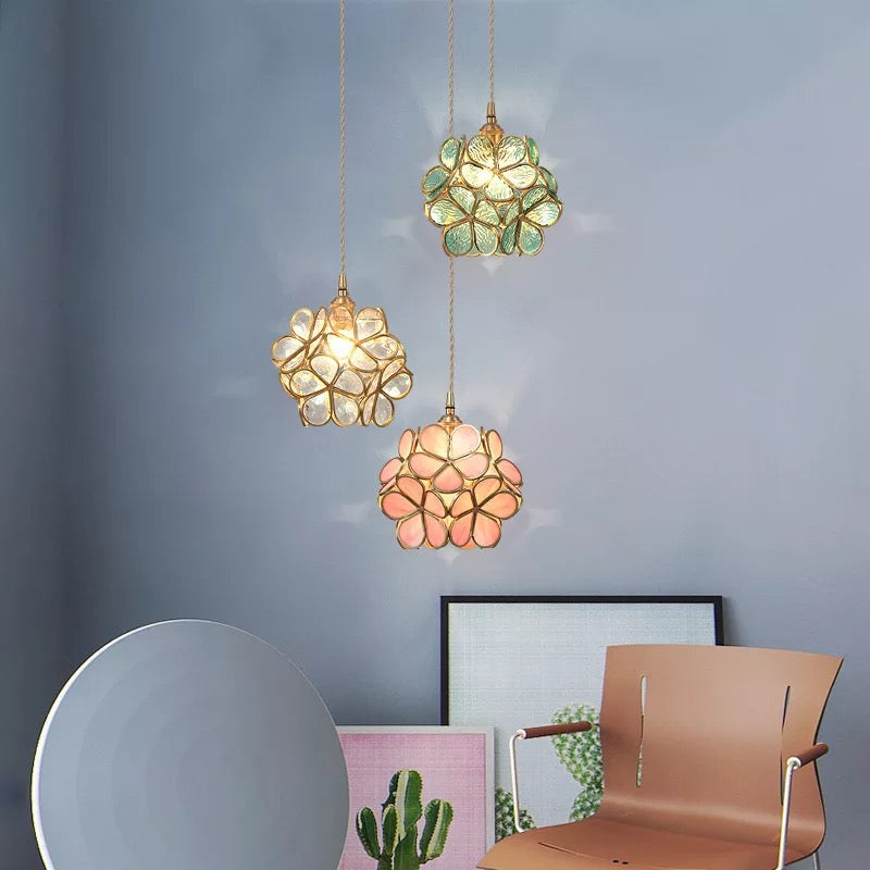 Nordic Glass Flower Pendant Light with Warm LED Glow | Alviora