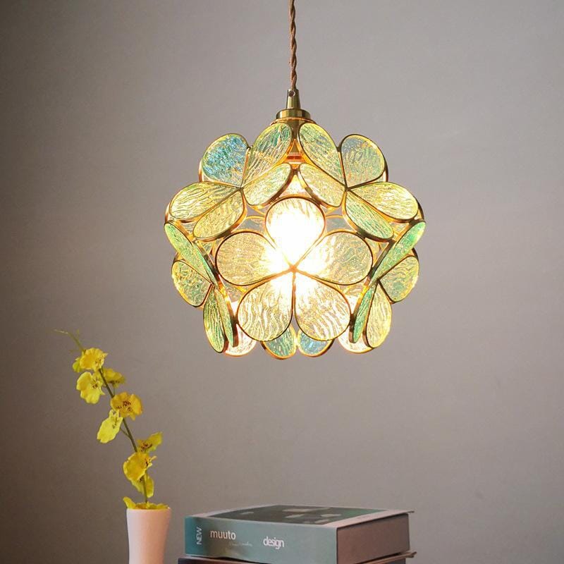 Nordic Glass Flower Pendant Light with Warm LED Glow | Alviora