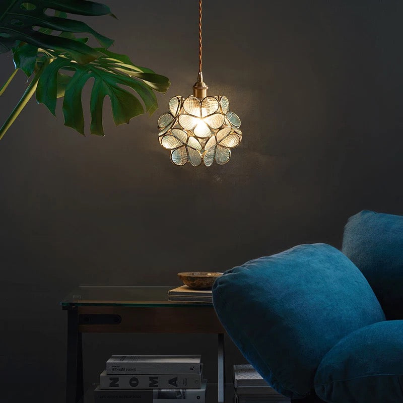 Nordic Glass Flower Pendant Light with Warm LED Glow | Alviora