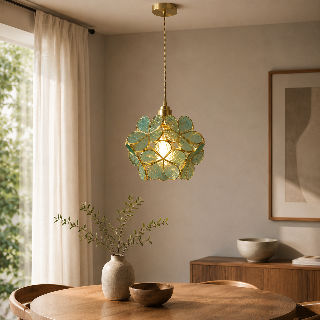 Nordic Glass Flower Pendant Light with Warm LED Glow | Alviora