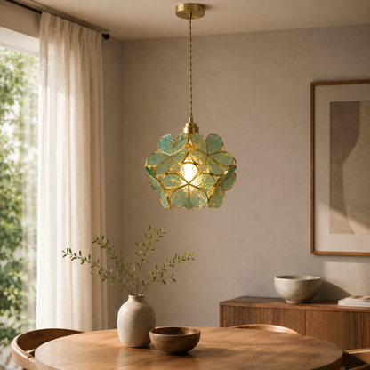 Nordic Glass Flower Pendant Light with Warm LED Glow | Alviora