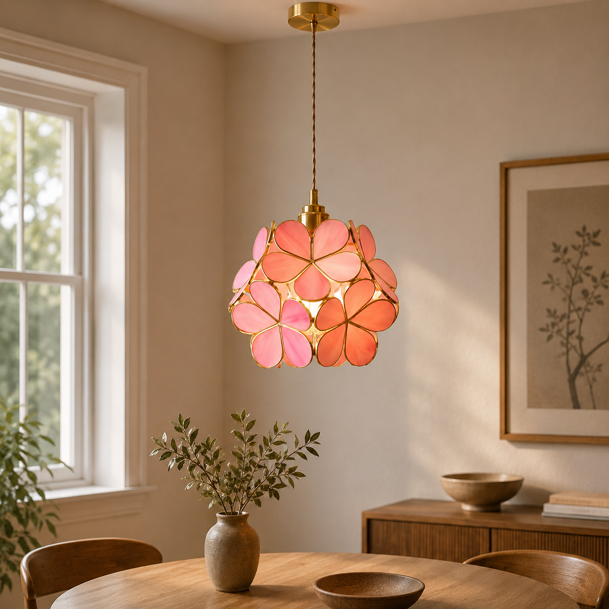 Nordic Glass Flower Pendant Light with Warm LED Glow | Alviora