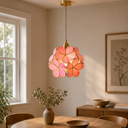 Nordic Glass Flower Pendant Light with Warm LED Glow | Alviora