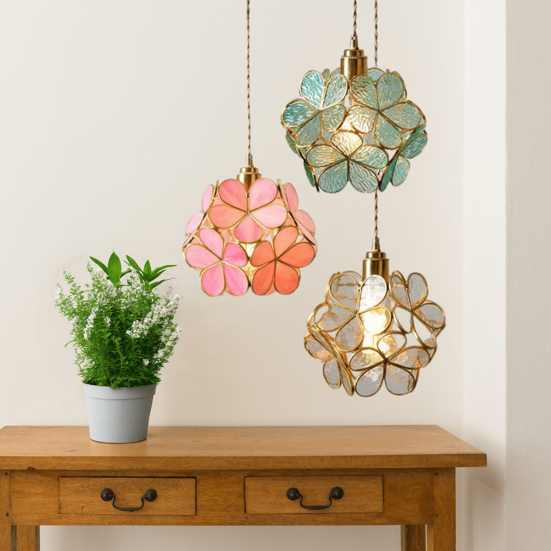 Nordic Glass Flower Pendant Light with Warm LED Glow | Alviora