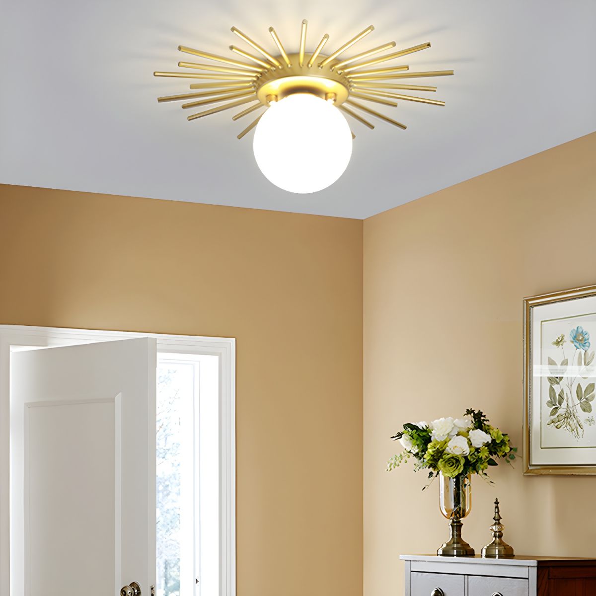 Nordic Glass Flush Mount Ceiling Light Gold White Finish | Lumaris