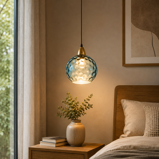 Nordic Glass Sphere Pendant Light With Ripple Texture | Alvera