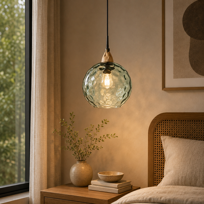 Nordic Glass Sphere Pendant Light With Ripple Texture | Alvera