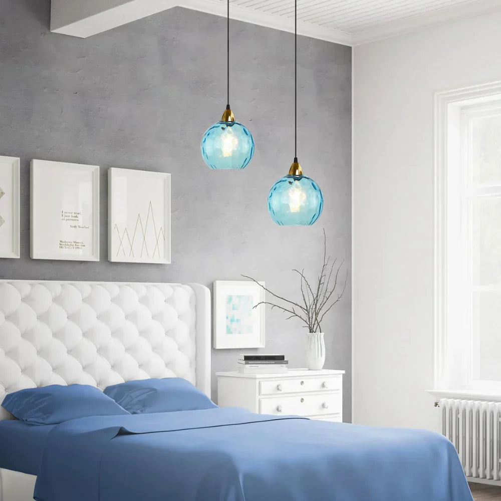 Nordic Glass Sphere Pendant Light With Ripple Texture | Alvera