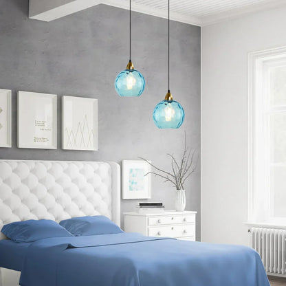 Nordic Glass Sphere Pendant Light With Ripple Texture | Alvera