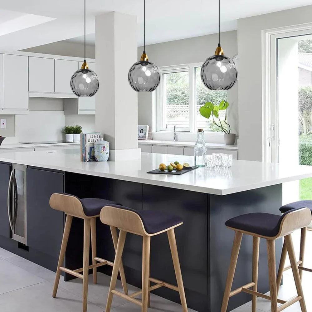 Nordic Glass Sphere Pendant Light With Ripple Texture | Alvera