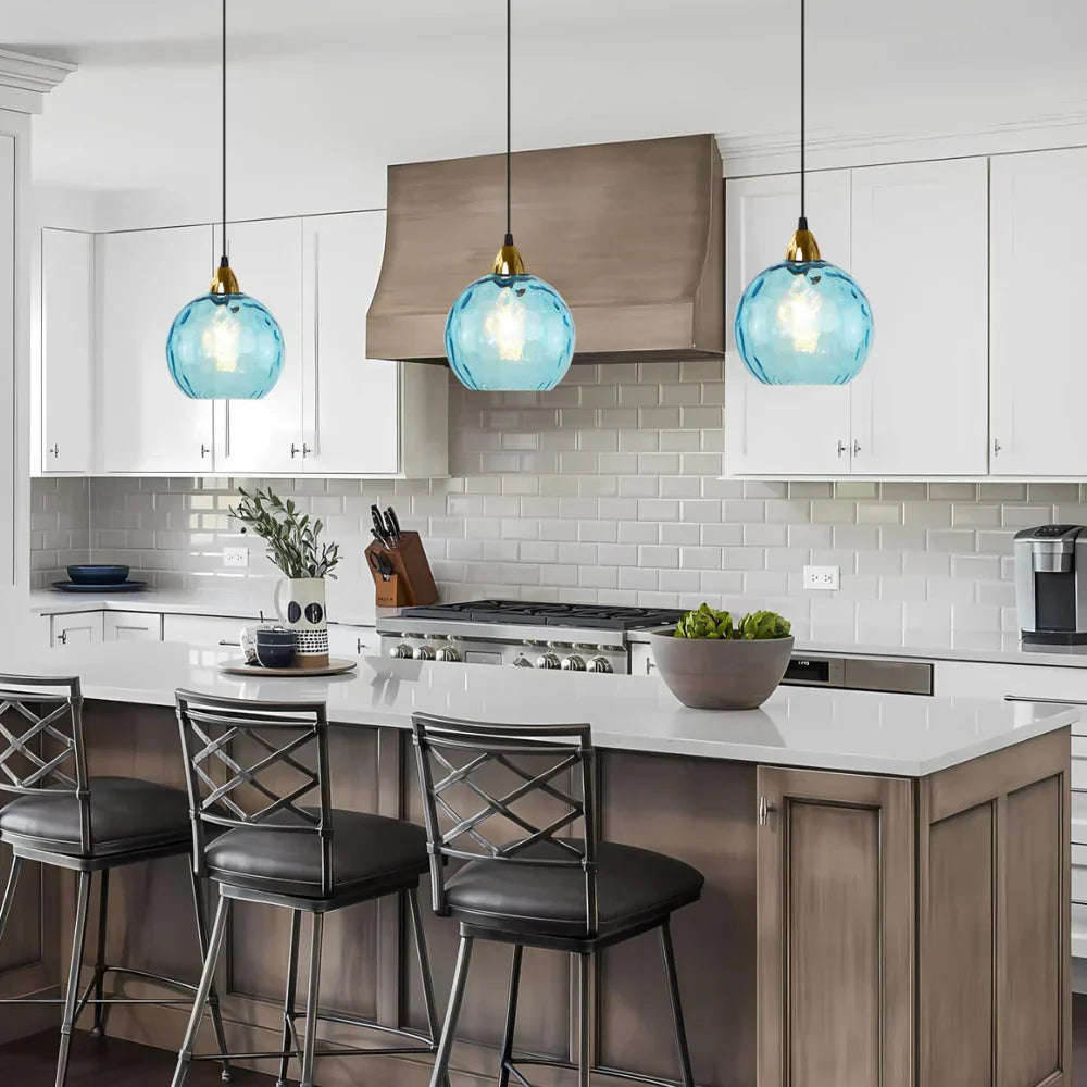 Nordic Glass Sphere Pendant Light With Ripple Texture | Alvera
