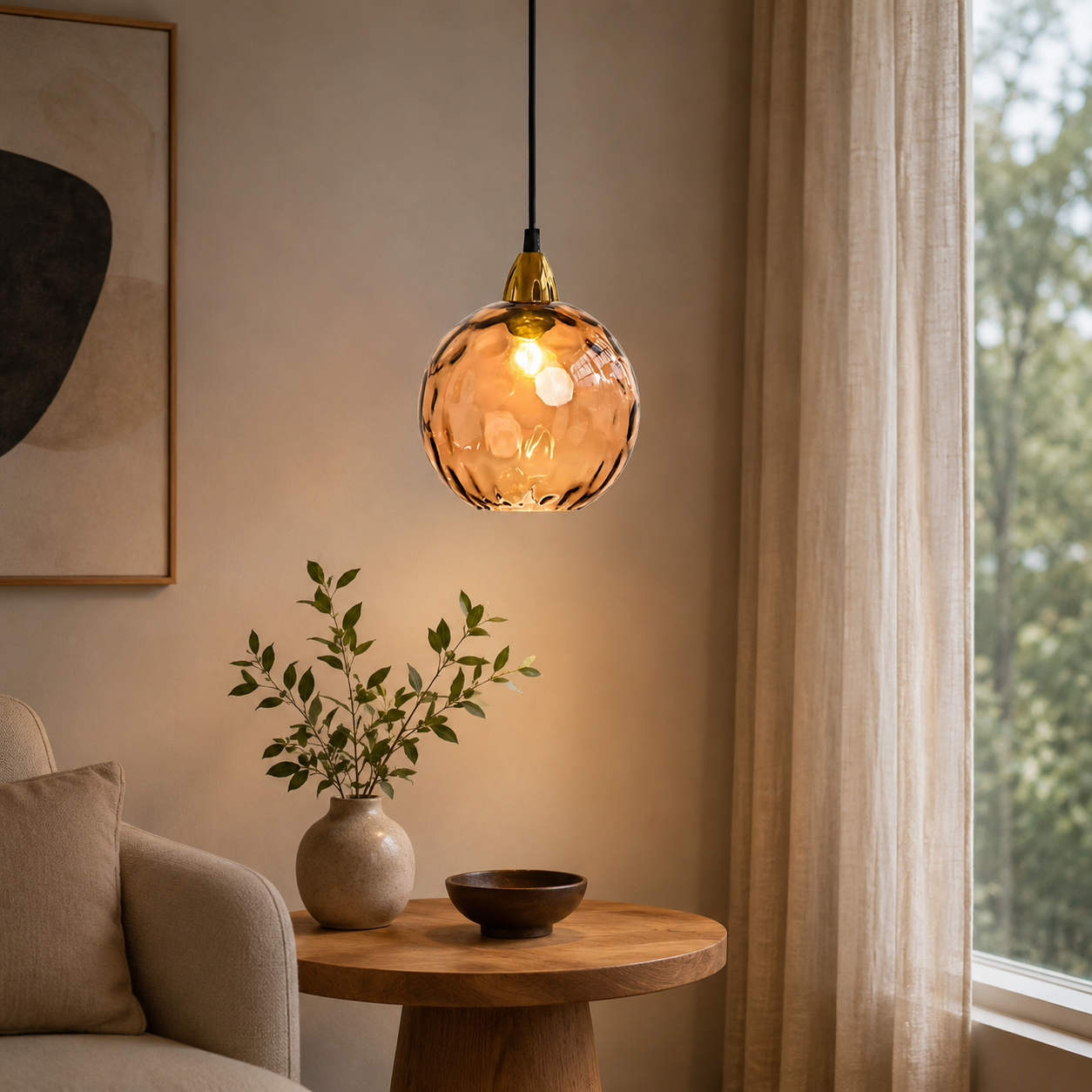 Nordic Glass Sphere Pendant Light With Ripple Texture | Alvera