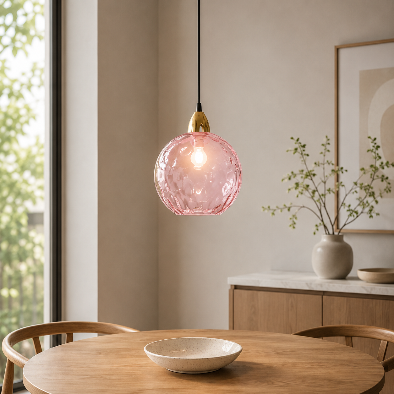 Nordic Glass Sphere Pendant Light With Ripple Texture | Alvera