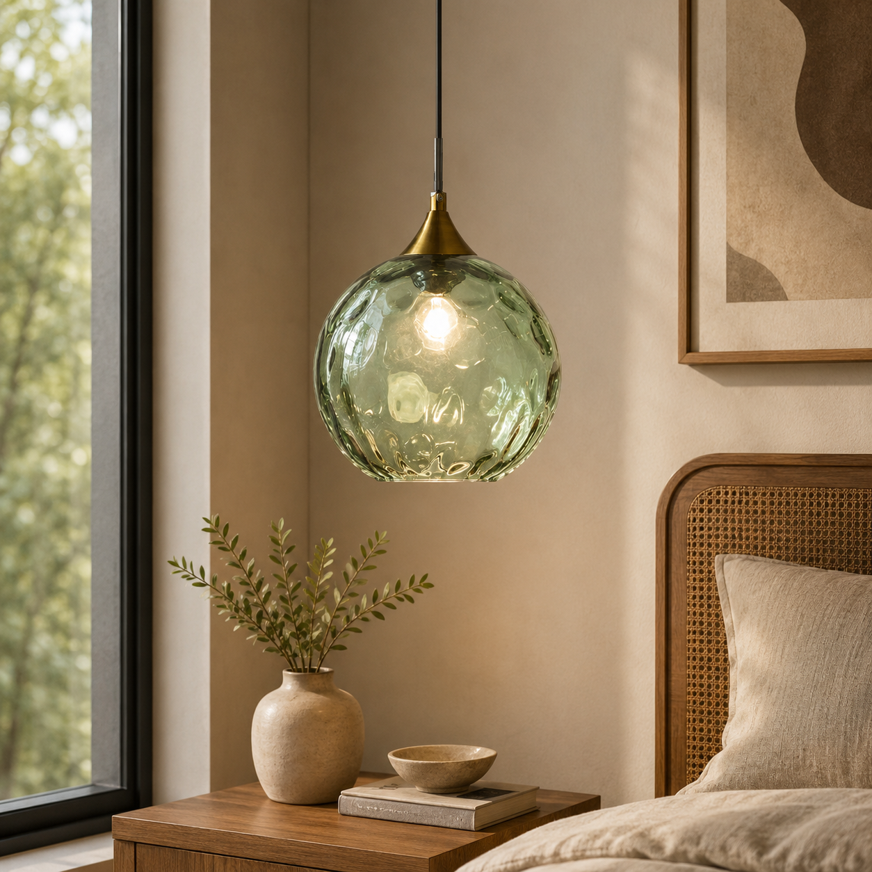 Nordic Glass Sphere Pendant Light With Ripple Texture | Alvera