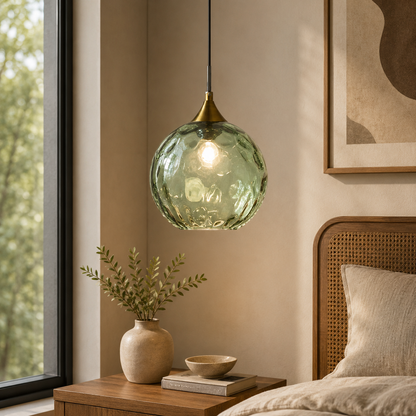 Nordic Glass Sphere Pendant Light With Ripple Texture | Alvera