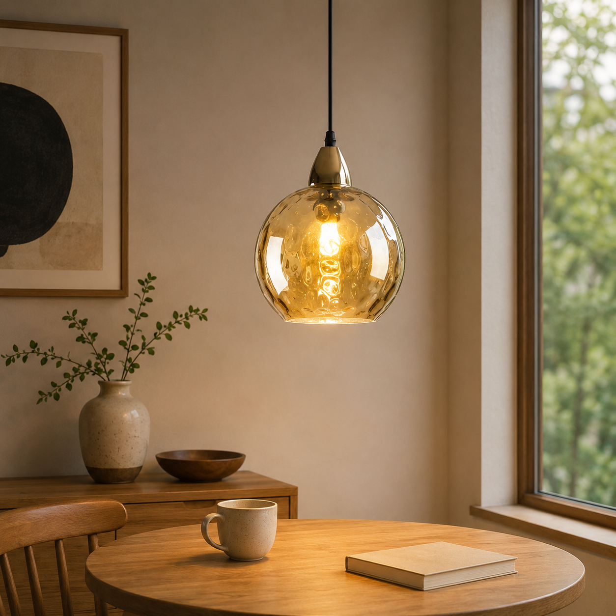 Nordic Glass Sphere Pendant Light With Ripple Texture | Alvera
