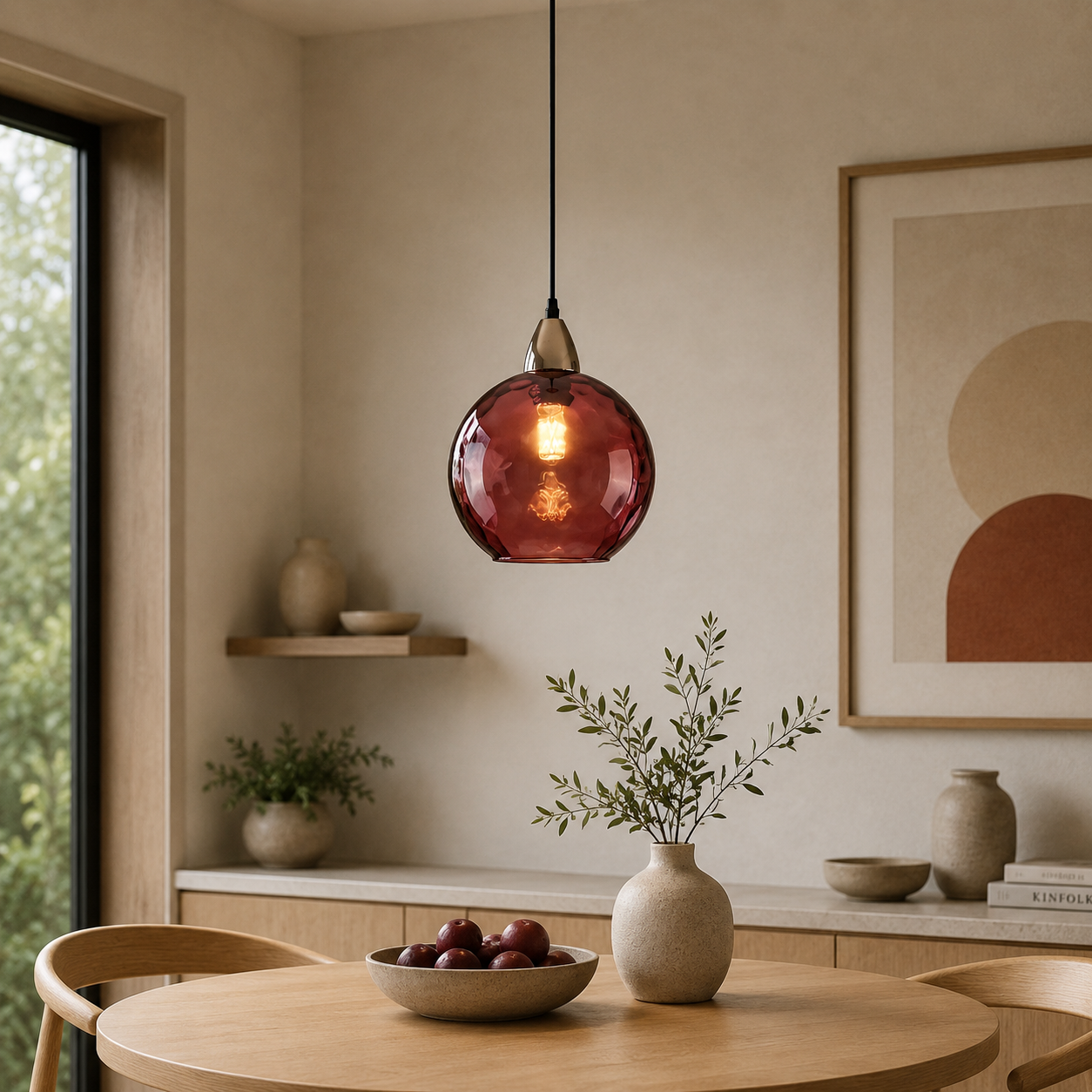 Nordic Glass Sphere Pendant Light With Ripple Texture | Alvera
