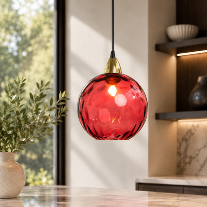Nordic Glass Sphere Pendant Light With Ripple Texture | Alvera