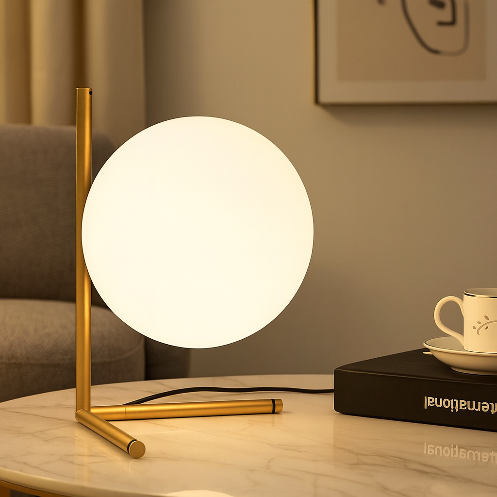 Nordic Gold Base Table Lamp with Glass Globe Shade | Zarello