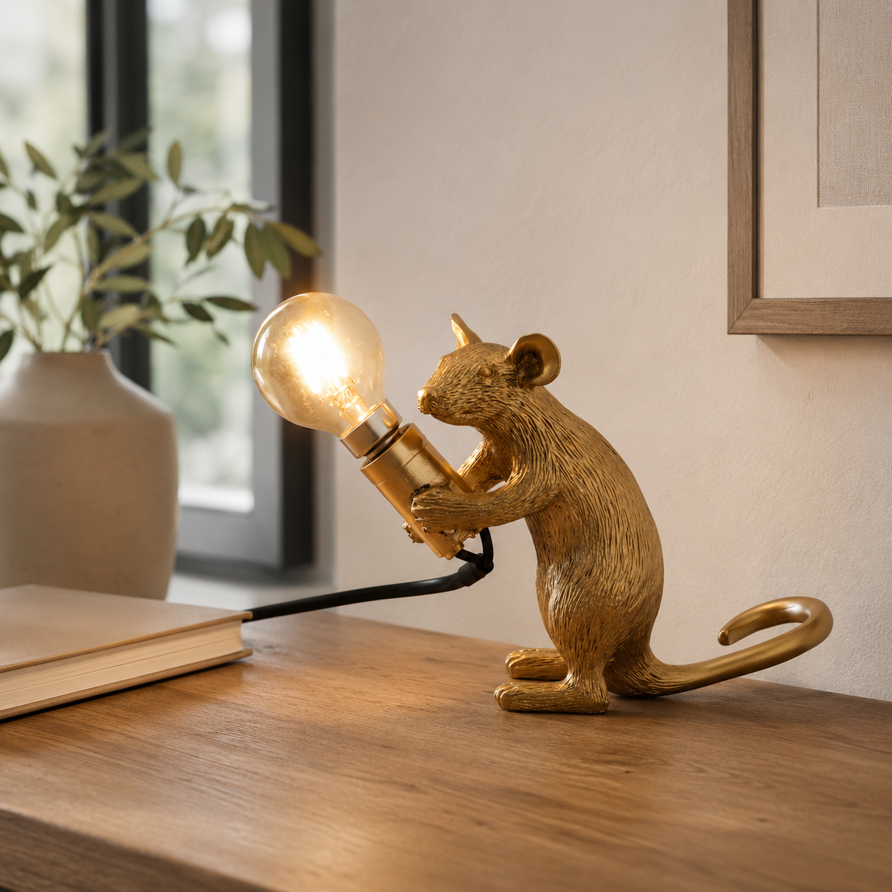 Nordic Gold Resin Mouse Table Lamp Art Deco Style | Noretta