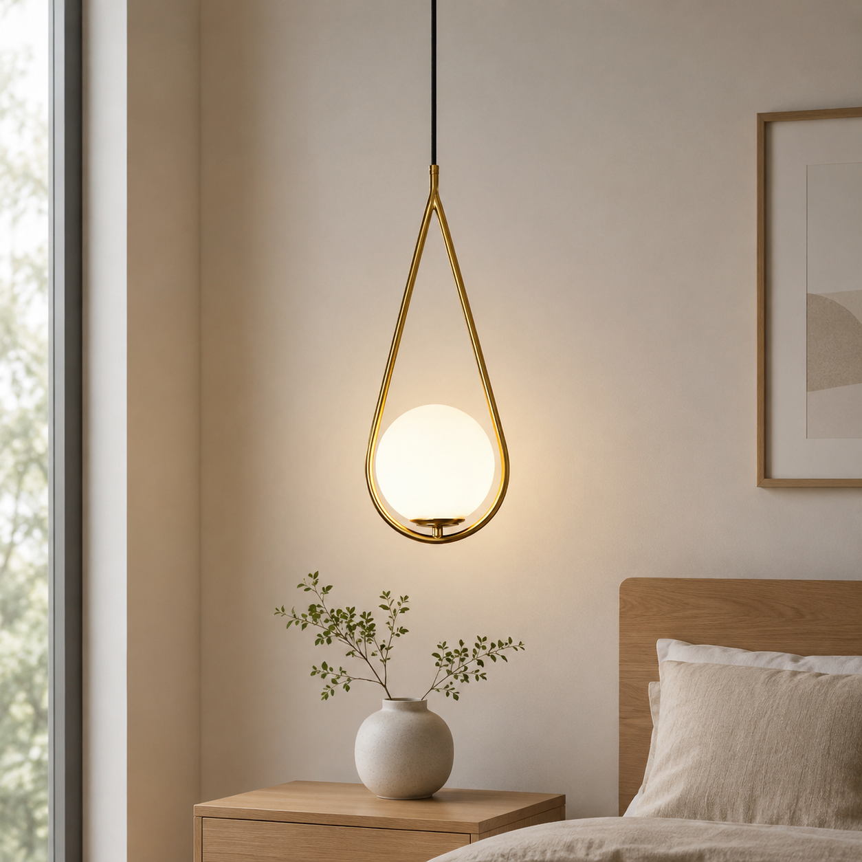 Nordic Gold Waterdrop Pendant Light with Integrated LED | Zyntrexa