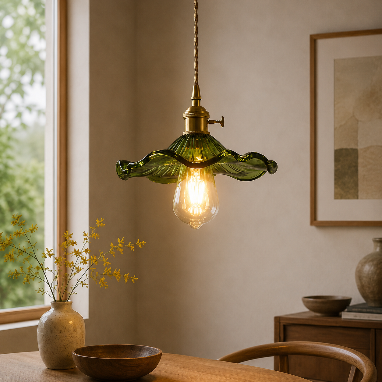 Nordic Hibiscus Glass Pendant Light With Brass Detail | Lunvora