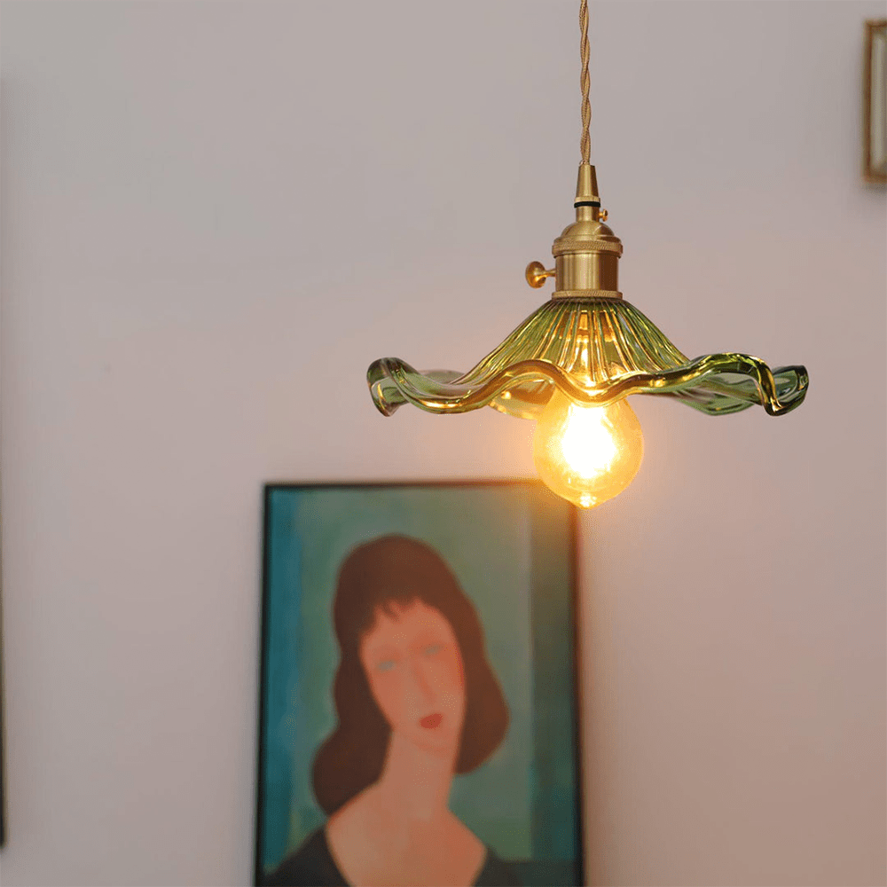 Nordic Hibiscus Glass Pendant Light With Brass Detail | Lunvora