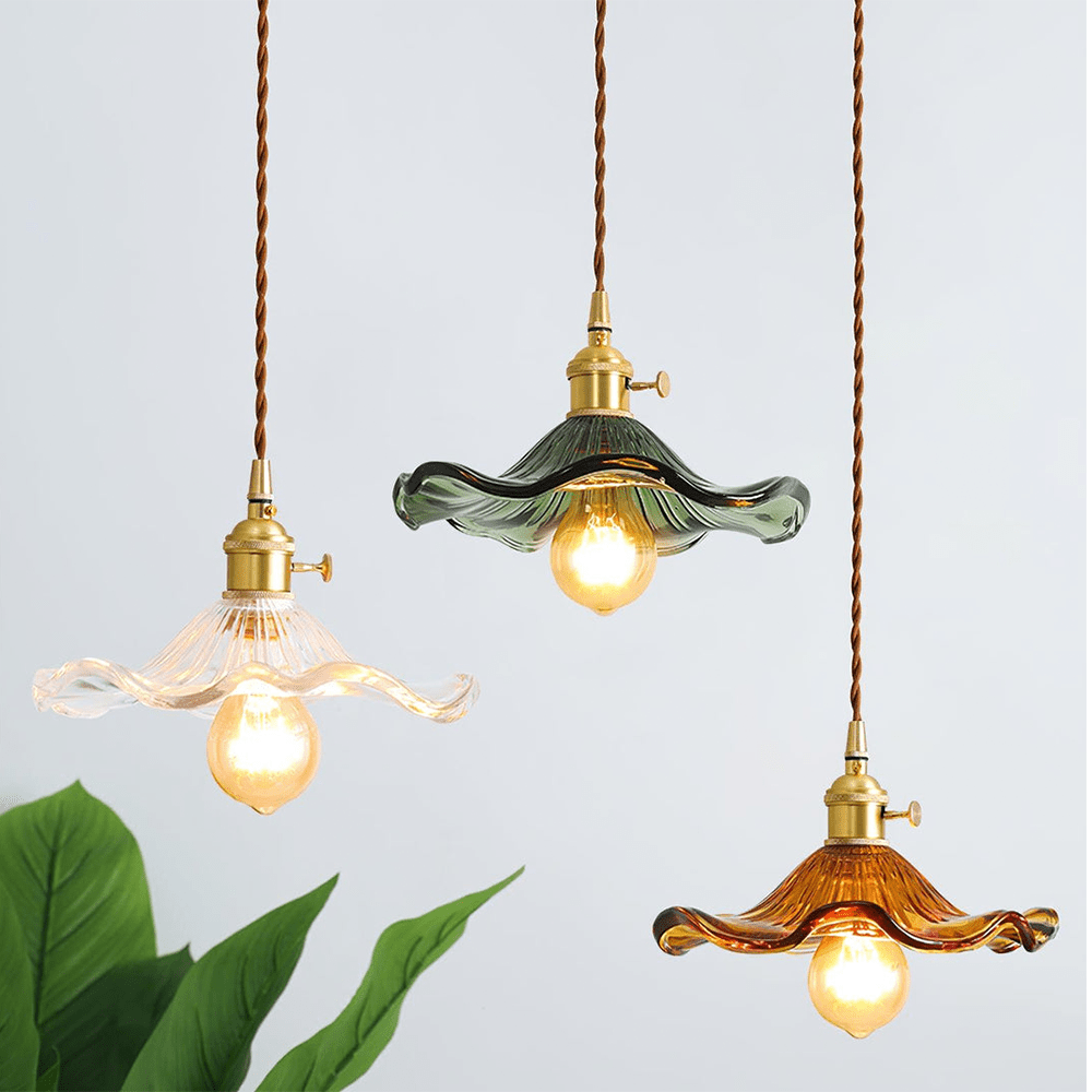 Nordic Hibiscus Glass Pendant Light With Brass Detail | Lunvora