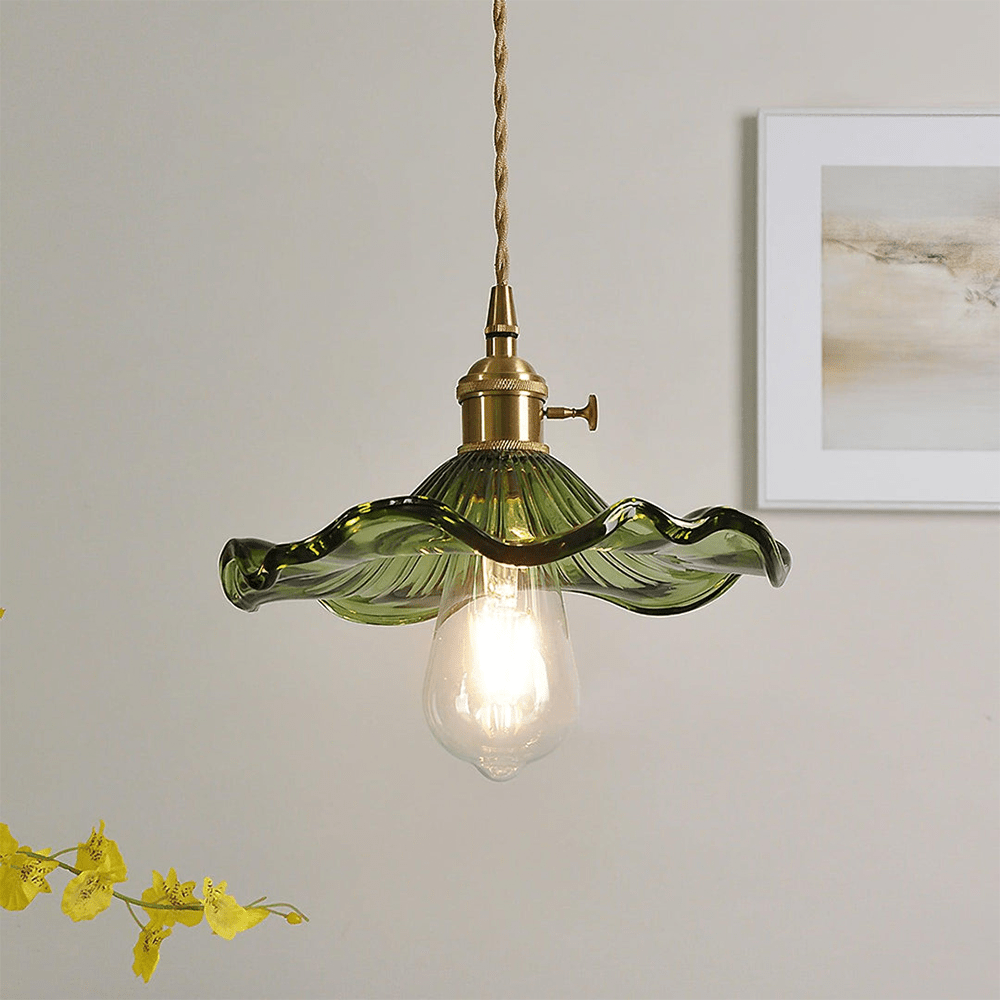 Nordic Hibiscus Glass Pendant Light With Brass Detail | Lunvora