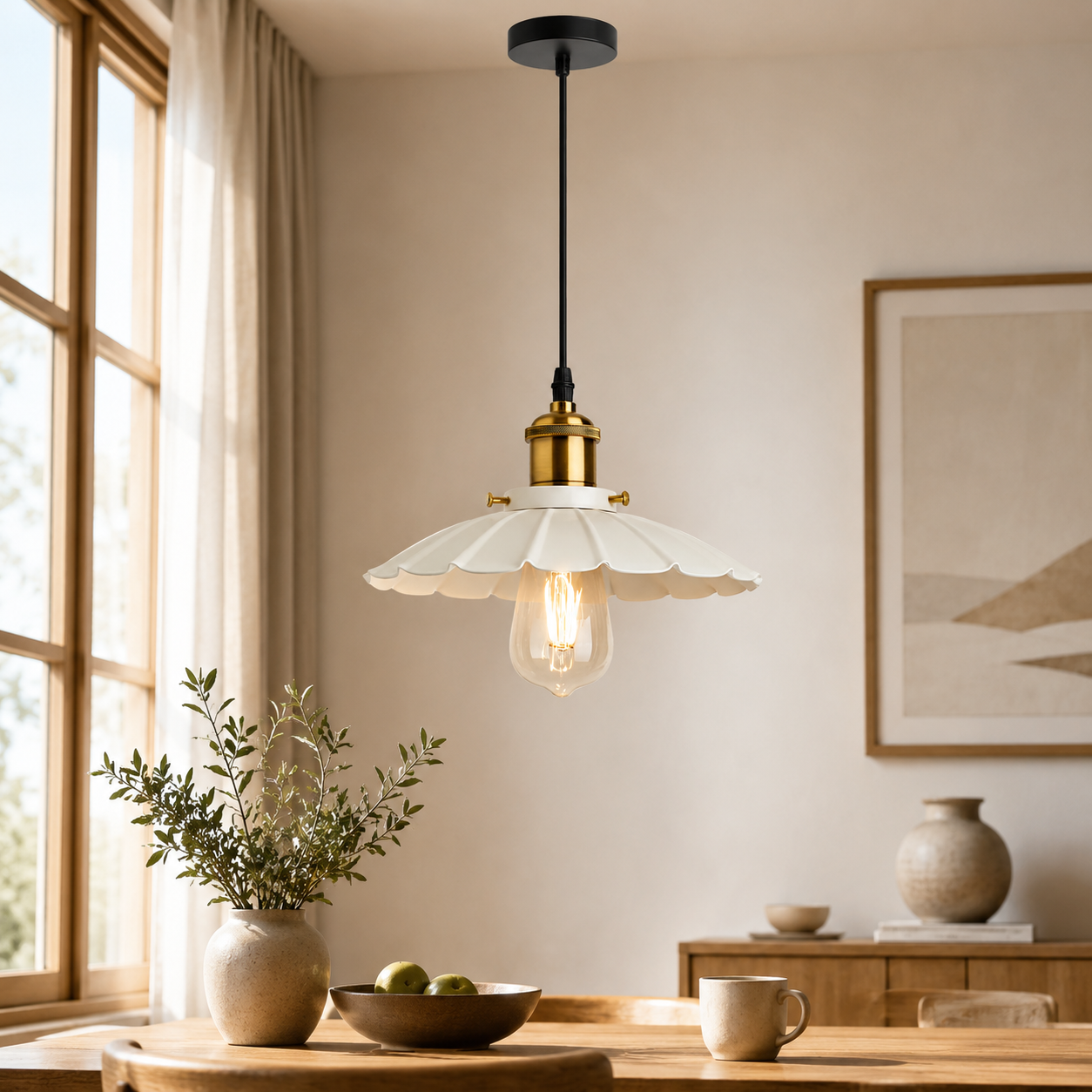 Nordic Iron Frame Pendant Light with White Shade | Torvique