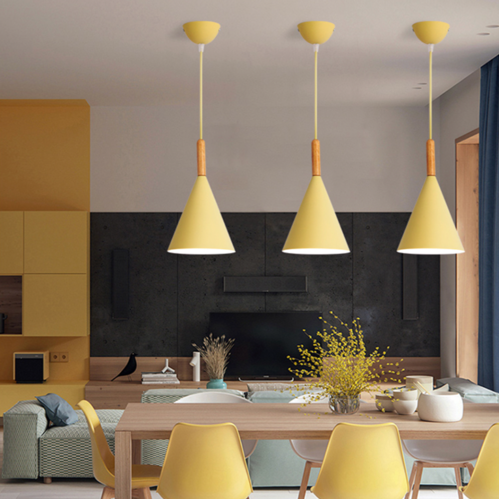 Nordic Metal Cone Pendant Light with Wooden Detail | Larvion