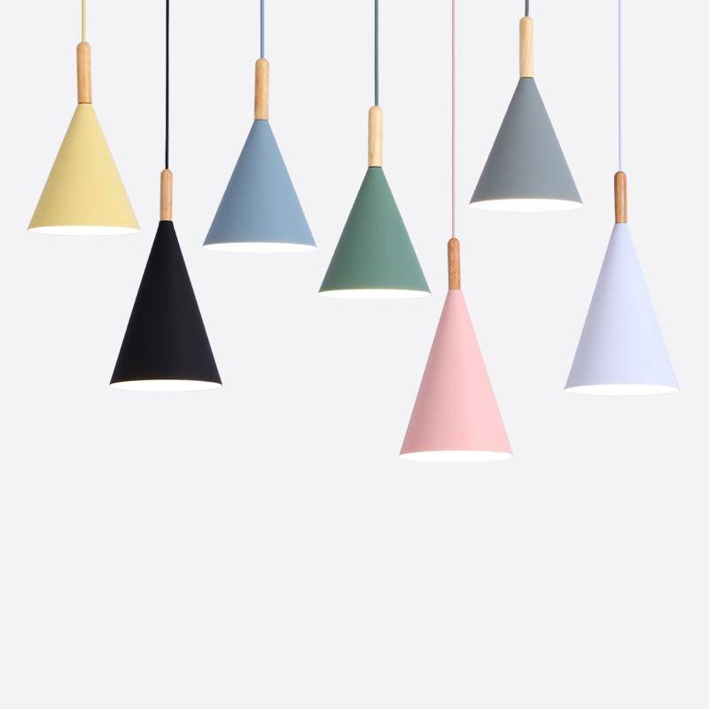 Nordic Metal Cone Pendant Light with Wooden Detail | Larvion