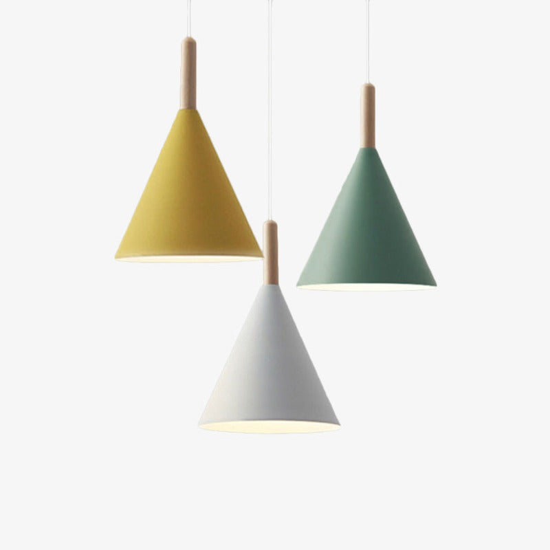 Nordic Metal Cone Pendant Light with Wooden Detail | Larvion