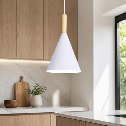 Nordic Metal Cone Pendant Light with Wooden Detail | Larvion